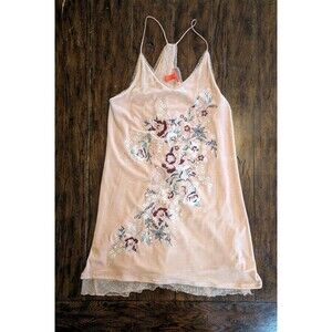 Chelsea & Violet L Velvet Floral Embroidered Mesh Slip Dress Camisole Mini Boho